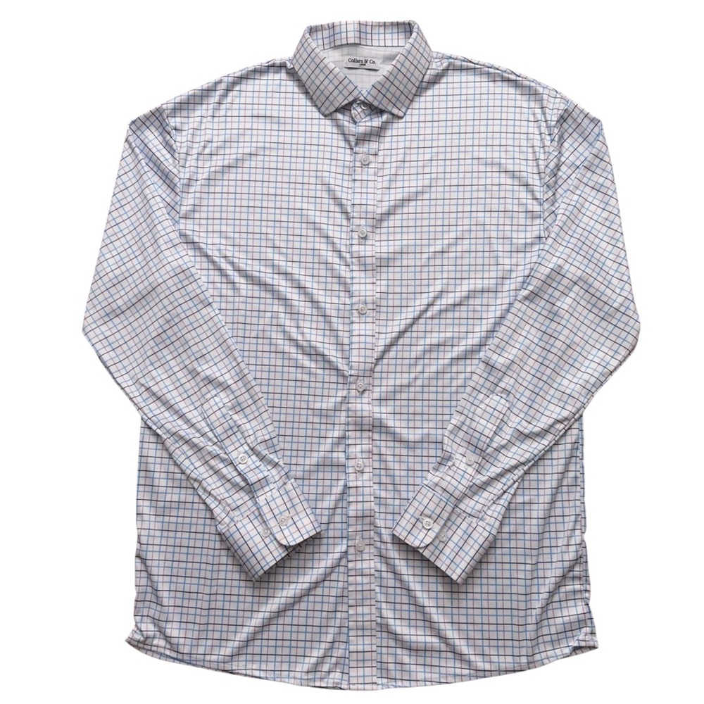 Collars & Co Shirt Mens L Long Sleeve Dress Collar Polo Performance Check White